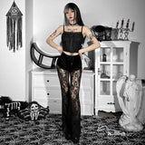 Dark Wind Lace Perspective Casual Trousers Spring Women's Wear Ins Sexy Slim Straight