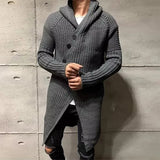 Men Button-up Long Sweater Overcoat Mens Winter Fall Long Sleeve Knit Hooded Cardigans Coat Fashion Solid Long Knitted