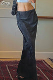 Vintage Fashion Black Jacquard Low Waist Maxi Skirt Long Gothic Dark Academia Chic Summer Women's Skirts Straight