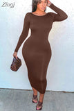 2023 Spring Sexy Backless Midi Dresses Bodycon Elegant Evening Club Party Birthday Brown Long Sleeve Dress