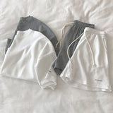summer lazy sports wind breathable waffle loose leisure sports 2-piece suit short-sleeved wide-leg shorts