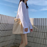 Zingj Long White Solid Color Outside Wear Long Sleeve Bottom T-Shirt Hoodie Lining Fold Wear Autumn Woman Loose-Outfit