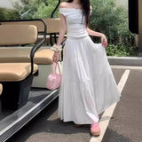 Fatmm Cake White Dress Autumn Big Umbrella Skirt Folded Tight Body Fat Long