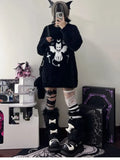 Gothic Casual Oversized Knitted Jumpers Grunge Cartoon Sweater Fashion Knitwear Y2k Aesthetic Balack Loose