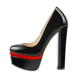 Onlymaker Women's Heels Platform Round Toe Chunky High Heels Office Party Wedding Slip On Block Pumps PLUS Size