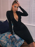 Shipping Winter Sexy V Neck Long Sleeve Women Bodycon Bandage Dress 2022 Celebrity Designer Evening Party Dress