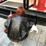 Faux Leather Brown Hello Kitty Biker Jacket- Outfit