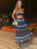 Piece Set With Skirt Summer Print Women Sexy Leaves Print Bra Naked Waist A-line Skirt Suit Beach Vacation Women