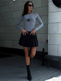 2024 New Full Sleeves Hollow School Bags Buckle False Two Pieces Skinny Bodysuit Women Stylish Casual