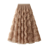 Xian Heavy Industry Lace Net Velopne Pony Half-Body Skirt Thin Umbrella Skirt Elegant Cake Dress Mid-Long Skirt