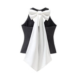 Spring Style Bow Removable Back-Hanging Waistcoat Pleated Half-Length
