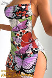 Sexy Halter Backless Slit Mini Dresses for Women 2023 Butterfly Floral Print Y2k Summer Dress Vacation Club