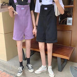 Women Suspender Roll Up Hem High Waist Loose All-match Sweet Girls Chic Hot Sale 2XL Leisure Popular Korean Simple