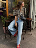 Printed Bow Lace Up Hollow Out Shirt Women loose O Neck Puff Sleeved Tops Blouses 2024 Spring Female Cropped