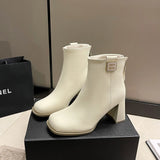 Zingj Women's Shoes 2024 Autumn Winter New Thick Heel Ankle Boots Fashion Martin Boots-Outfit