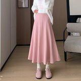 Zingj Thick Knitted Skirt For Women In Winter Thick, Medium And Long Style, High Waist, Light Ripe A-Shaped Skirt, Wool Pleated Skirt, Long
