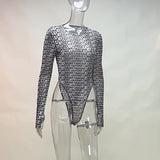 Printed Chaochao Brand Mesh Spicy Girls' Conjoined Clothes Are Sexually Transparent Long-Sleeved Tight Fashionable Women's