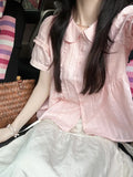 Pleated Solid Sweet Women Shirt Simple Kawaii Cute Blouse New Fashion Fairy Grunge Blusas De Mujer Y2k