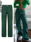 Brown Vintage Baggy Jeans Women 90s Streetwear Pockets Wide Leg Cargo Pants Low Waist Straight Denim