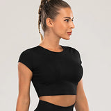 Zingj New Show Shoulder Tight Women's Yoga Top Sports Vest Women's Running Fast Dry Fitness Short Sleeves-Outfit