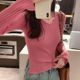 Thin Korean Horn Sleeve Knitted Sweater New Sweet Slim And Forked Underwear In Autumn And
