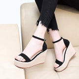 Zingj Summer New Wedge Heel Thick Platform Sandals Woven Hemp Rope Waterproof Platform 12 Cm Women's Shoes A Word Buckle High