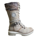 Zingj Medium-Sized Women's Boots 2024 Winter New Round Head Square Heel Leather Buckle Wool Spliced Martin