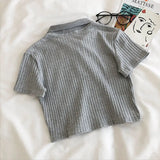 Tshirt Crop Top harajuku vintage tops dropshipping tees kpop aesthetic korean style Short Sleeve Solid POLO kawaii