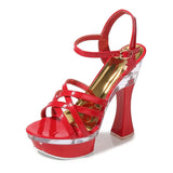 Square Heels Glowing Sandals Women Summer LED Flowers Transparent High Heels Shining Platform Thick Heel Ladies Banquet