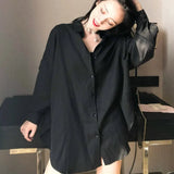 Women Spring New Stylish Ulzzang BF Cool Oversize Sexy Top Shirt Loose Students All-match Popular Basic Long Sleeves