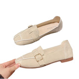 Zingj Shoes Women 2024 New Women's Shoes Spring And Autumn British Square Head Shallow Mouth Flat Shoes Women's Foot Set Beans Shoes Women-Outfit