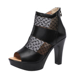 Sandals Women's 2023 Summer New High-Heeled Waterproof Table Fish Mouth Mesh Hollowed-Out British Thick-Heeled