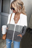 Sleeve Color Hooded Sweatshirt Women's Cotton Blend Zipper Pocket Cardigan