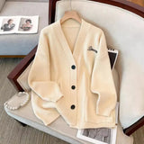 Sweater Coat Female Spring And Autumn Large Size Fat Mm Thin V-Necked Knitted Sweater Advanced Sense College Style Blouse