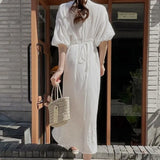 Zingj Chic Summer Elegant Temperament V Collar Texture With Lantern Sleeve Blue Chiffon Dress Long Skirt