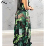 Summer Boho Style Off Shoulder Floral Print See-through Sheer Mesh Women's Sexy Maxi Dress Casual Beachwear Cover