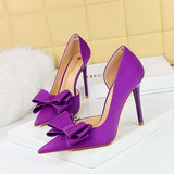 Zingj Korean Version Of Fashion Sweet High-Heeled Shoes Super High Heel Shallow Mouth Tip Head Side Hollow Bow Single