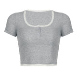 Zingj Desire Girl Wind Lace Splice Collision Color Pit Short-Sleeved T-Shirt Breasoned Slim Crop