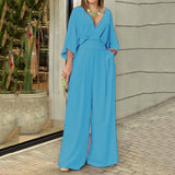 Winter Elegant Dress Women's Fashion Pure Color In Short-Sleeved Casual V-Neck