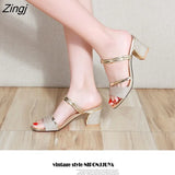 Summer Women Flat Sandals Shoes Women Square Heel Sandalias Buckle Sandals High Heels Strap Sandals Block Heel