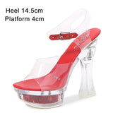 Square Heels Glowing Sandals Women Summer LED Flowers Transparent High Heels Shining Platform Thick Heel Ladies Banquet