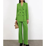 2022 Fashion New Double Breasted Slim Fit Solid Color Blazer Retro Leisure Female Chic Jacket+Mid Waist Pants