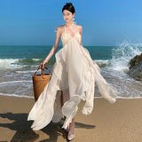 Zingj Temperament Heavy Industry Hanging Neck Halter Dress Women's Summer Dress White Back Beach Holiday Beach