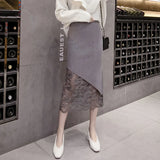 Zingj And Winter Lace Spliced Half Skirt High Waist Design Sense Positive And Negative Knitted Slit Hip Skirt Temperament One-Step