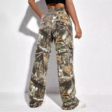 Large Pocket Loose Straight Trousers Spring And Autumn New Individualized Printed Camouflage Floor Mopping