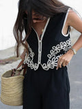 Women Embroidery High Waist Wide Leg Pant Set Fashion V Neck Sleeveless Single Breasted Vest Suits 2024 New Lady Street