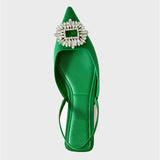 ZAR 2022 Summer New Green Single Shoes Women Fashion Pointed Toe Flat Rhinestone Muller Sandals And Slippers Woman Shoes