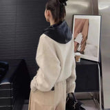 Zingj Goods Autumn Winter Contracted Design Sense Hooded Double Zipper Lazy Wind Knit Sweater Cardigan Coat Female