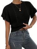 Zingj New Twisted Rope Flounce Short Sleeve Round Collar Knit Sweater Women Top-Outfit