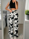 SUCHCUTE Animal Cow Printed Jeans High Waist Streetwear Denim Pants Gothic Straight Trousers Korean Fashion Baggy Bottoms